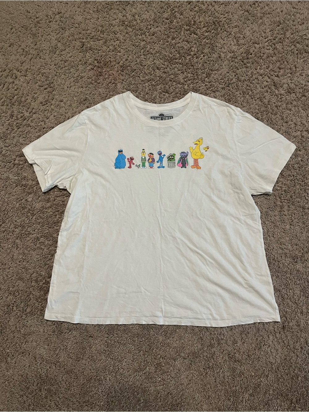 Sesame Street Double-Sided Cream Character Graphic T-Shirt, Women's Size 2XL